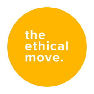 yellow circle with white words reading the ethical move